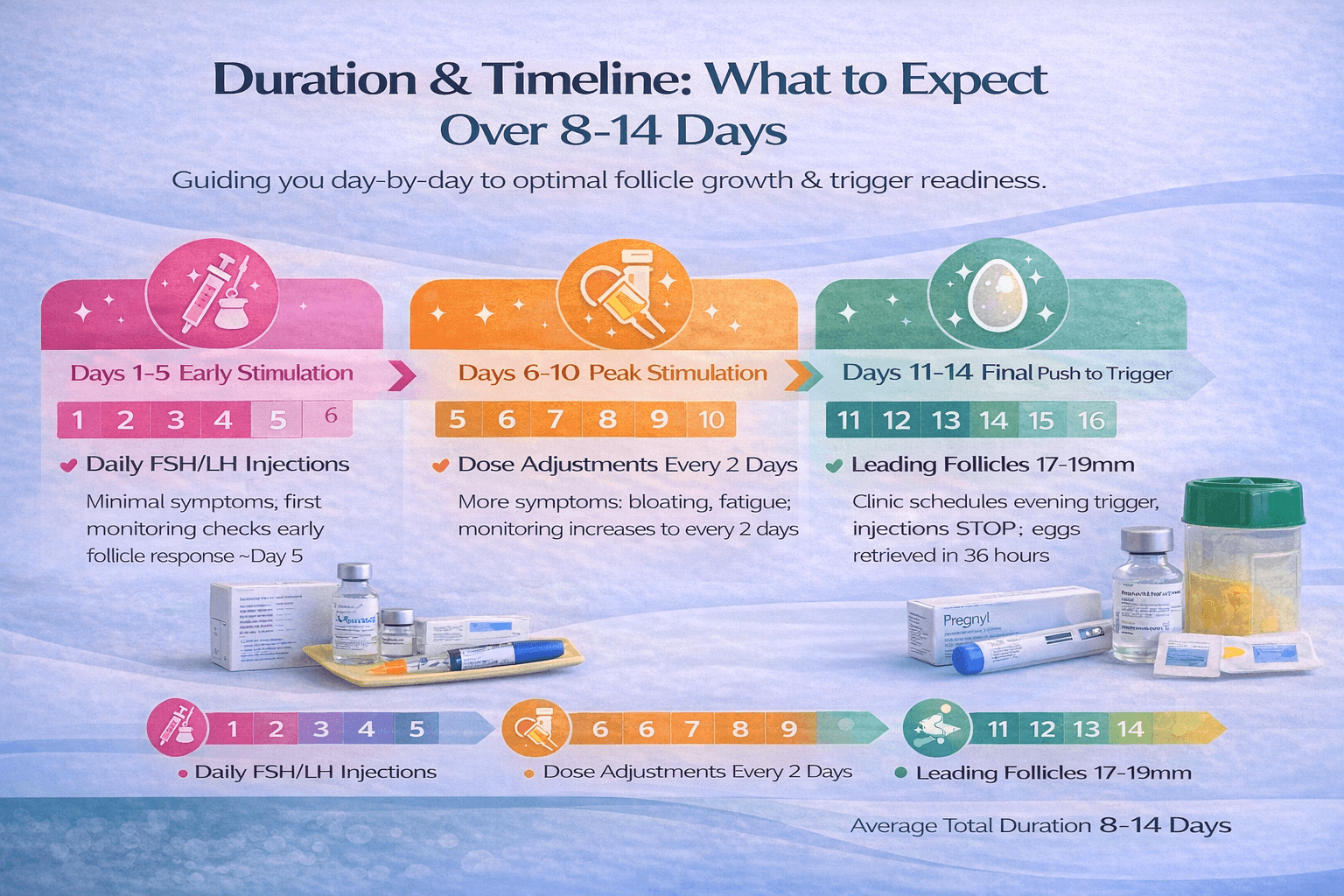 Duration and Timeline: What to Expect Over 8-14 Days. IVF stimulation injection support Cary NC