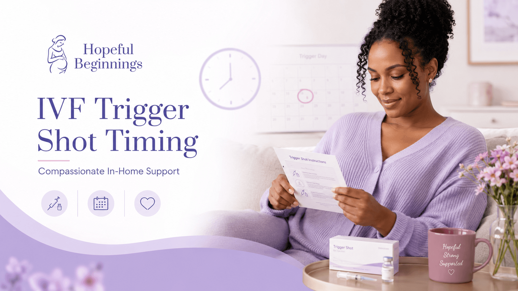 Black woman reviewing IVF trigger shot instructions with fertility medication at home